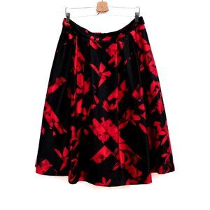 Karl Lagerfeld Skirt Waist 35" Black Red Abstract Floral Midi Lined Dressy Chic